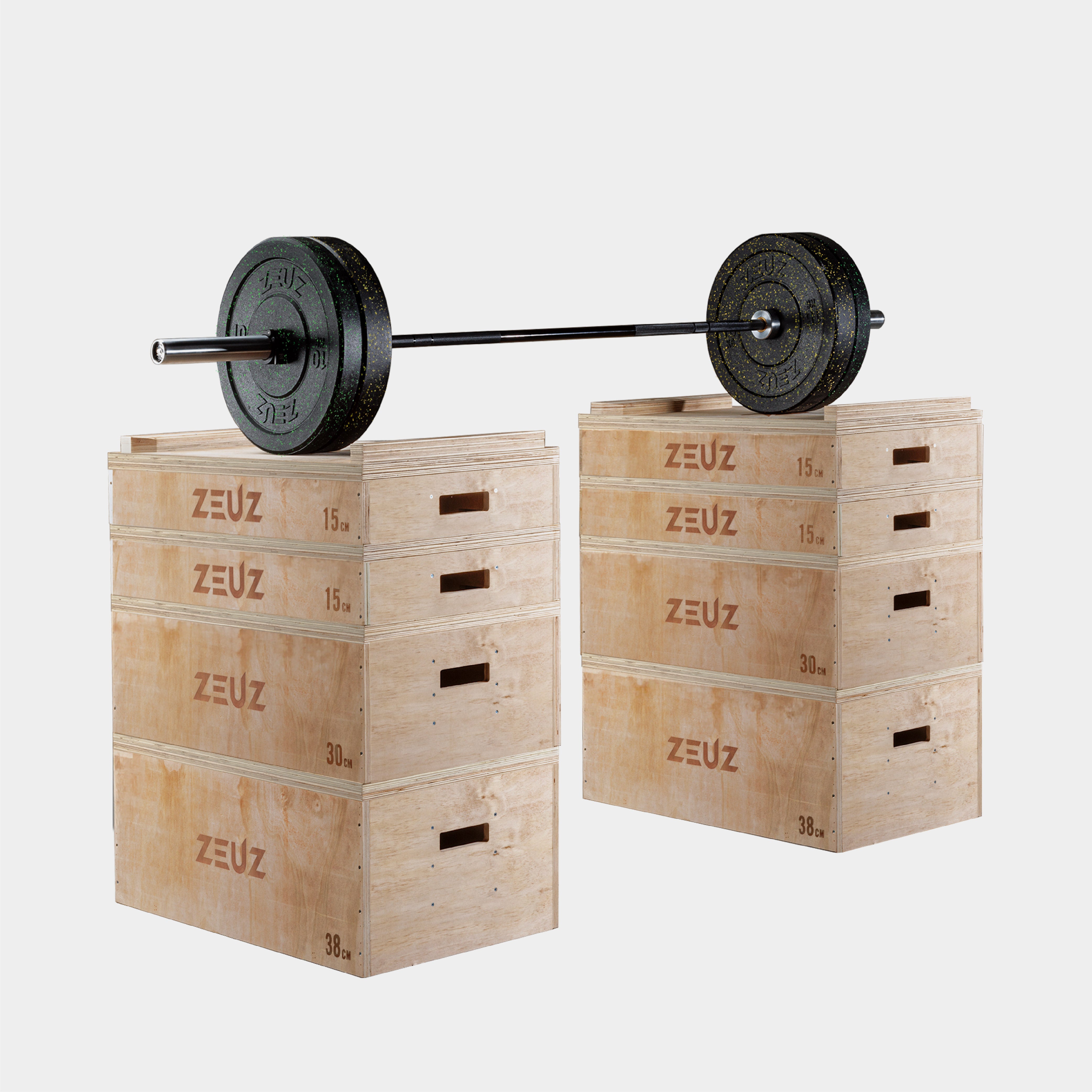 ZEUZ Houten Stapelbare Jerk Blokken Set – Blocks - Voor Weightlifting, Fitness & Gewichtheffen – 98 CM Hoog