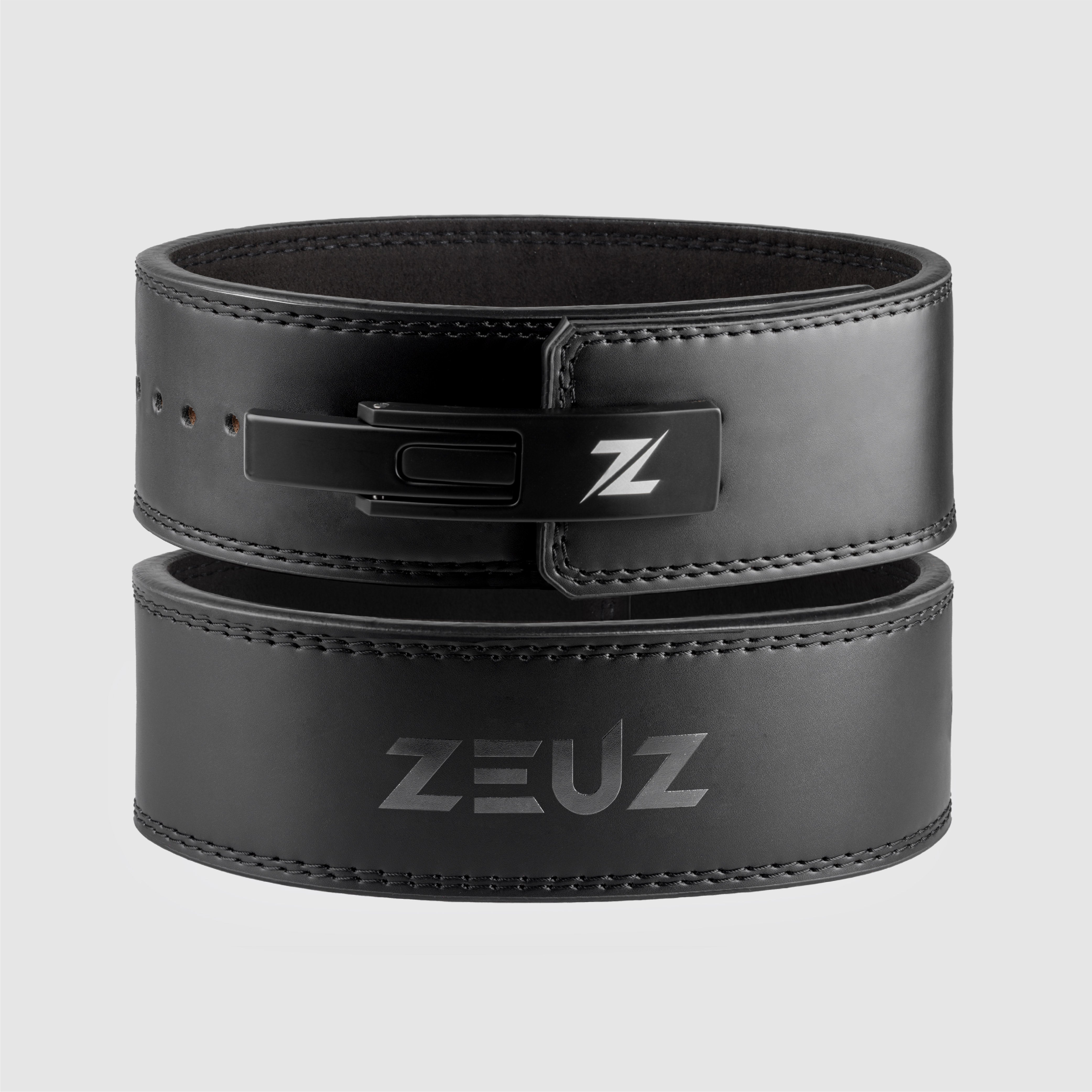 ZEUZ Black Leather Powerlift Belt - Leather Lifting Belt - Powerlifting