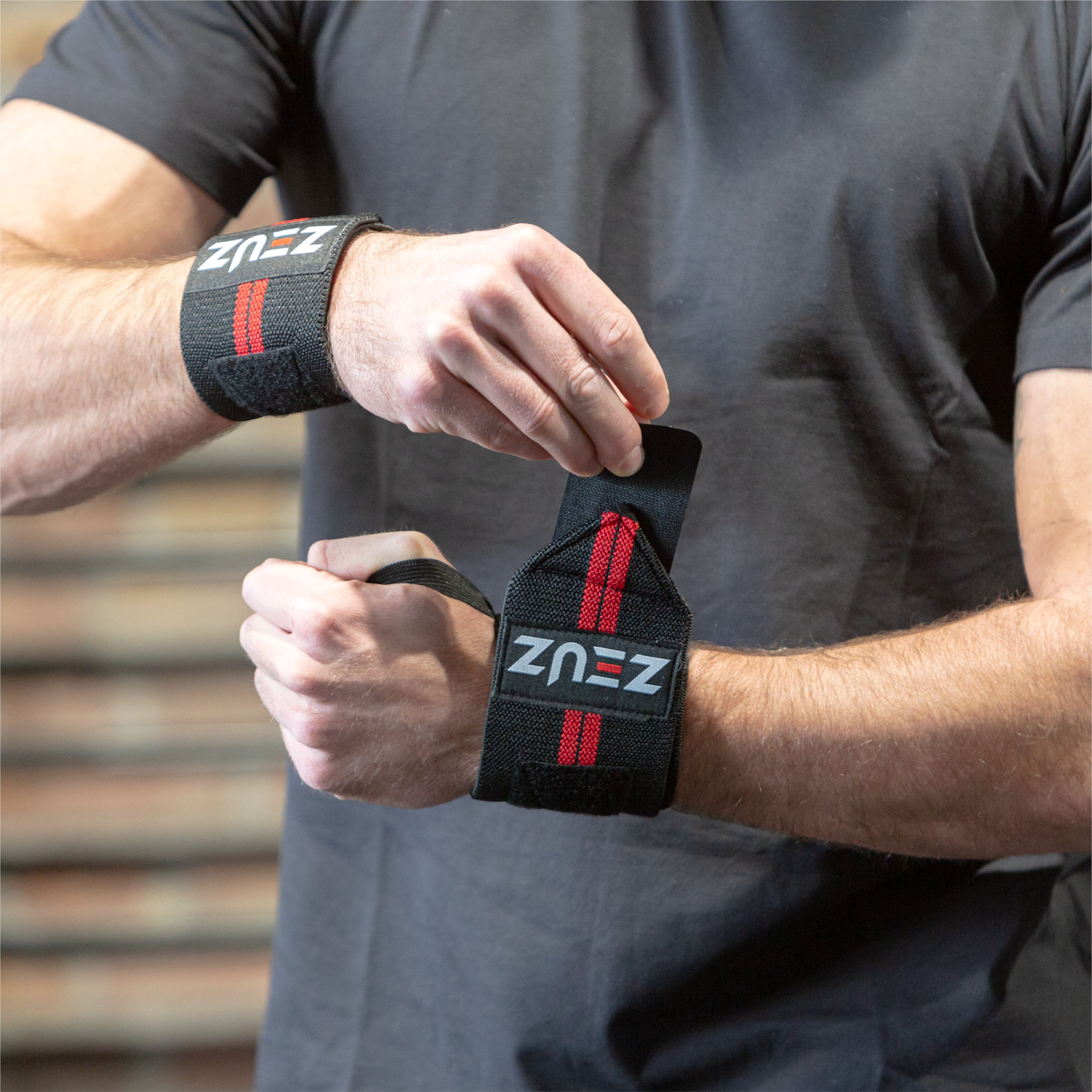 ZEUZ 1 Piece Fitness & CrossFit Wristband - Black-red
