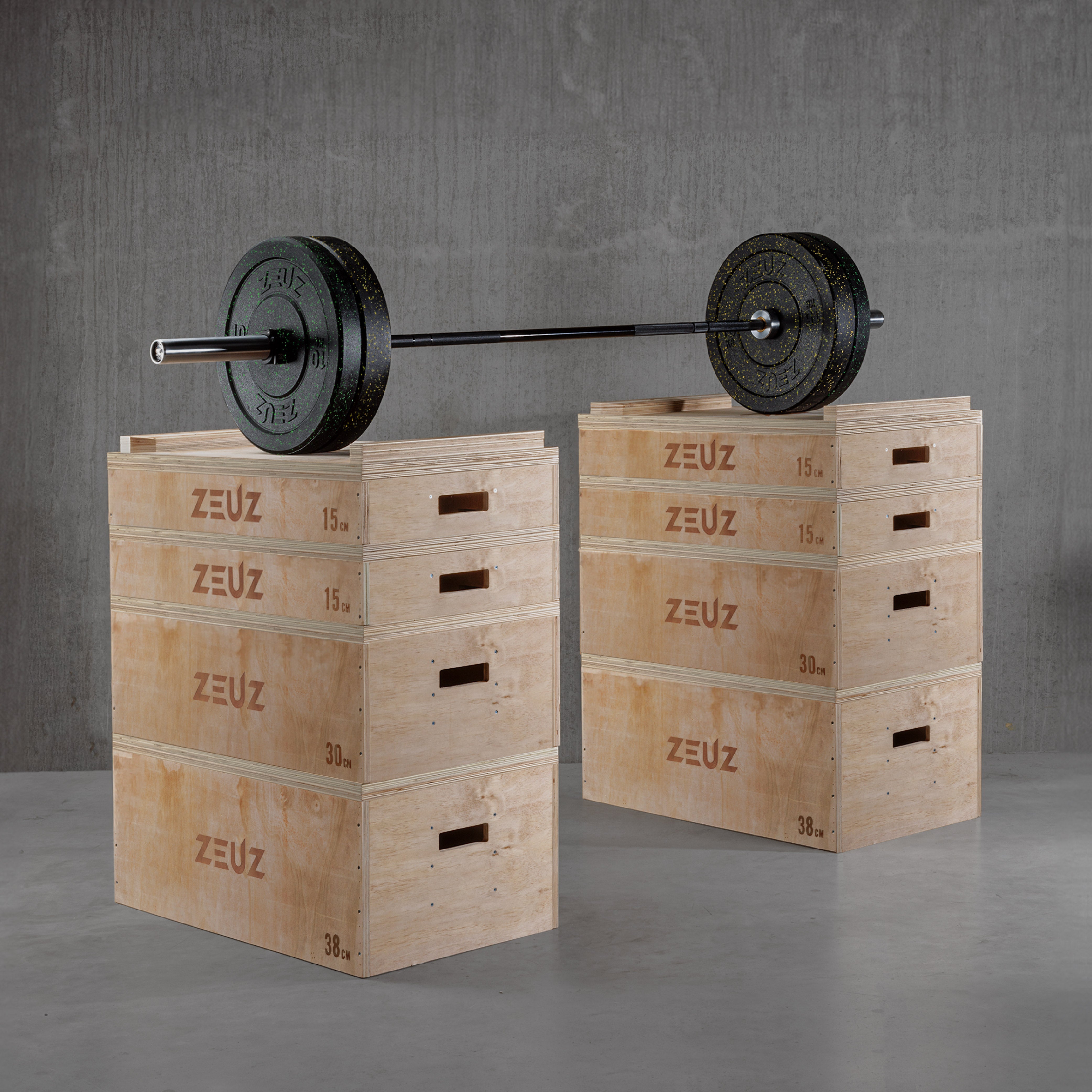 ZEUZ Houten Stapelbare Jerk Blokken Set – Blocks Voor CrossFit, Weightlifting, Fitness & Gewichtheffen – 98 CM Hoog
