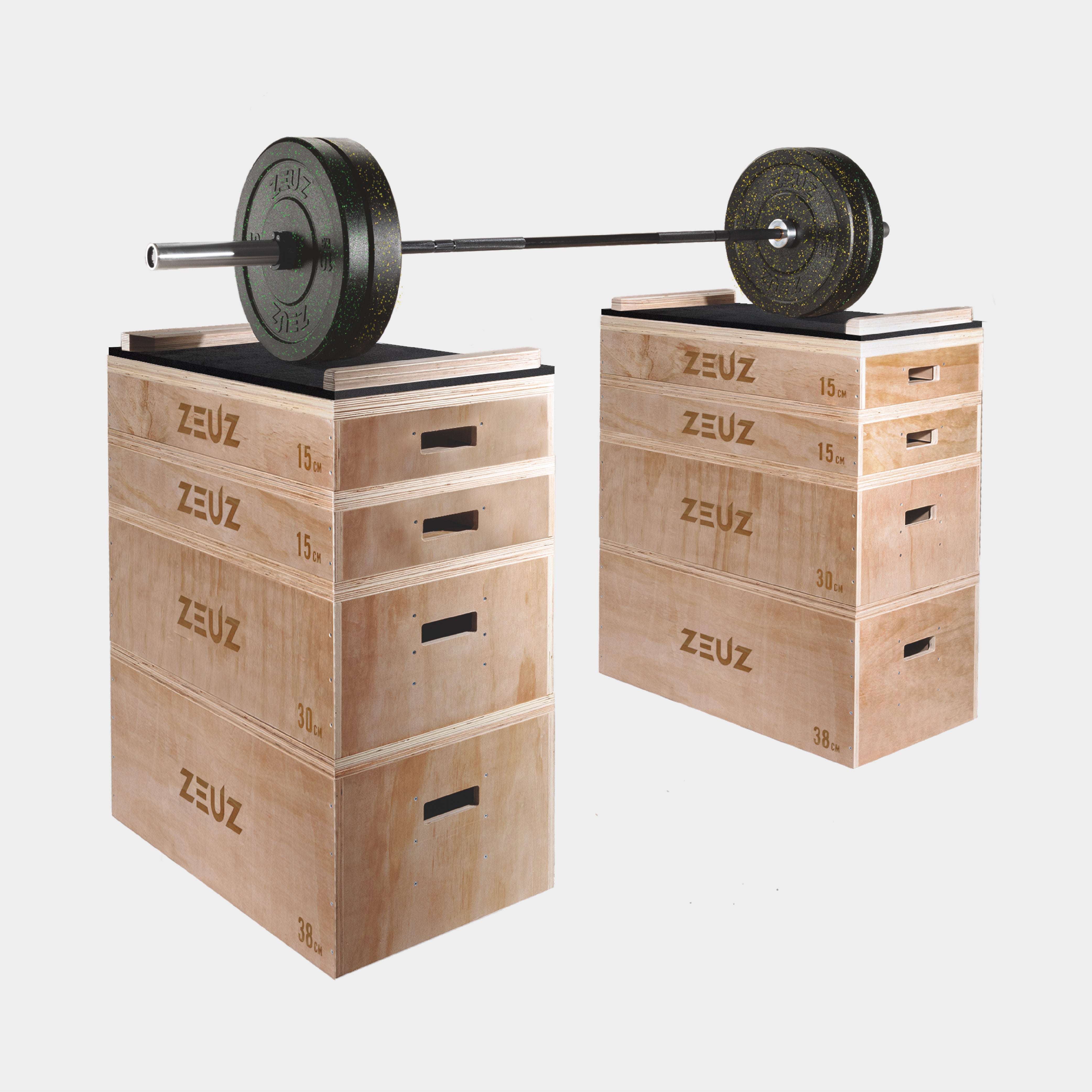 ZEUZ Houten Stapelbare Jerk Blokken Set – Blocks - Voor Weightlifting, Fitness & Gewichtheffen – 98 CM Hoog