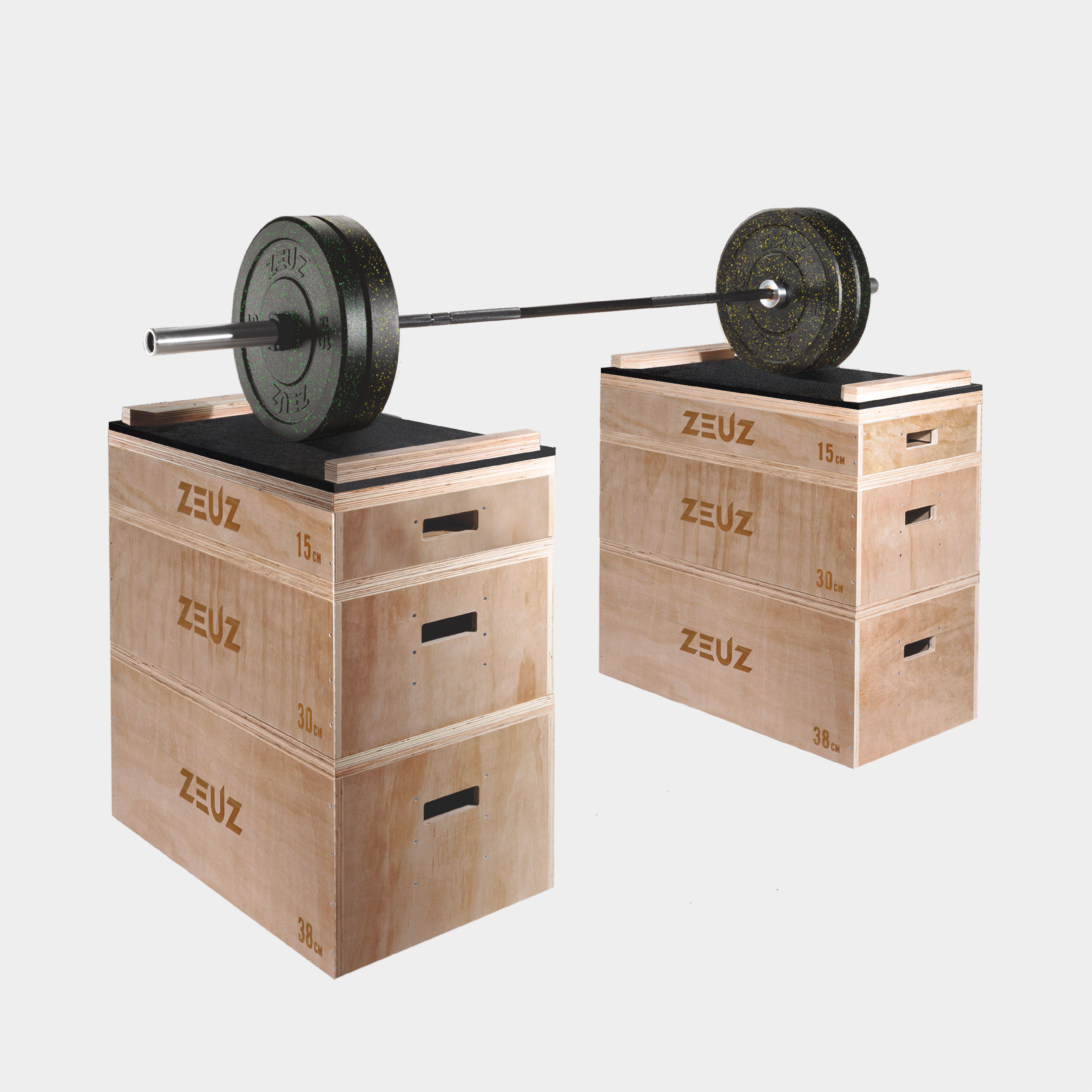 ZEUZ Houten Stapelbare Jerk Blokken Set – Blocks - Voor Weightlifting, Fitness & Gewichtheffen – 98 CM Hoog