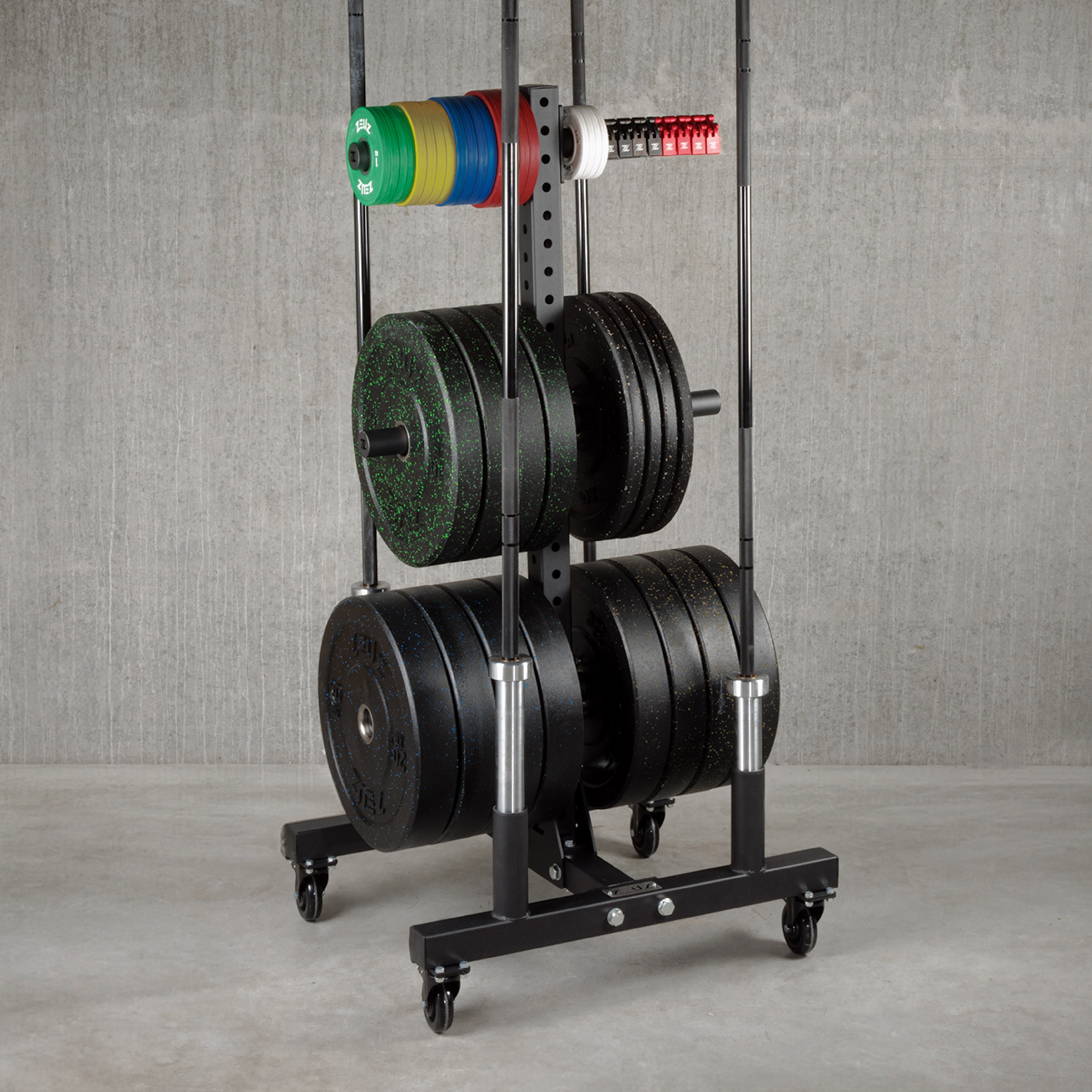 ZEUZ Mobile Vertical Weight Plate & Barbell Storage System