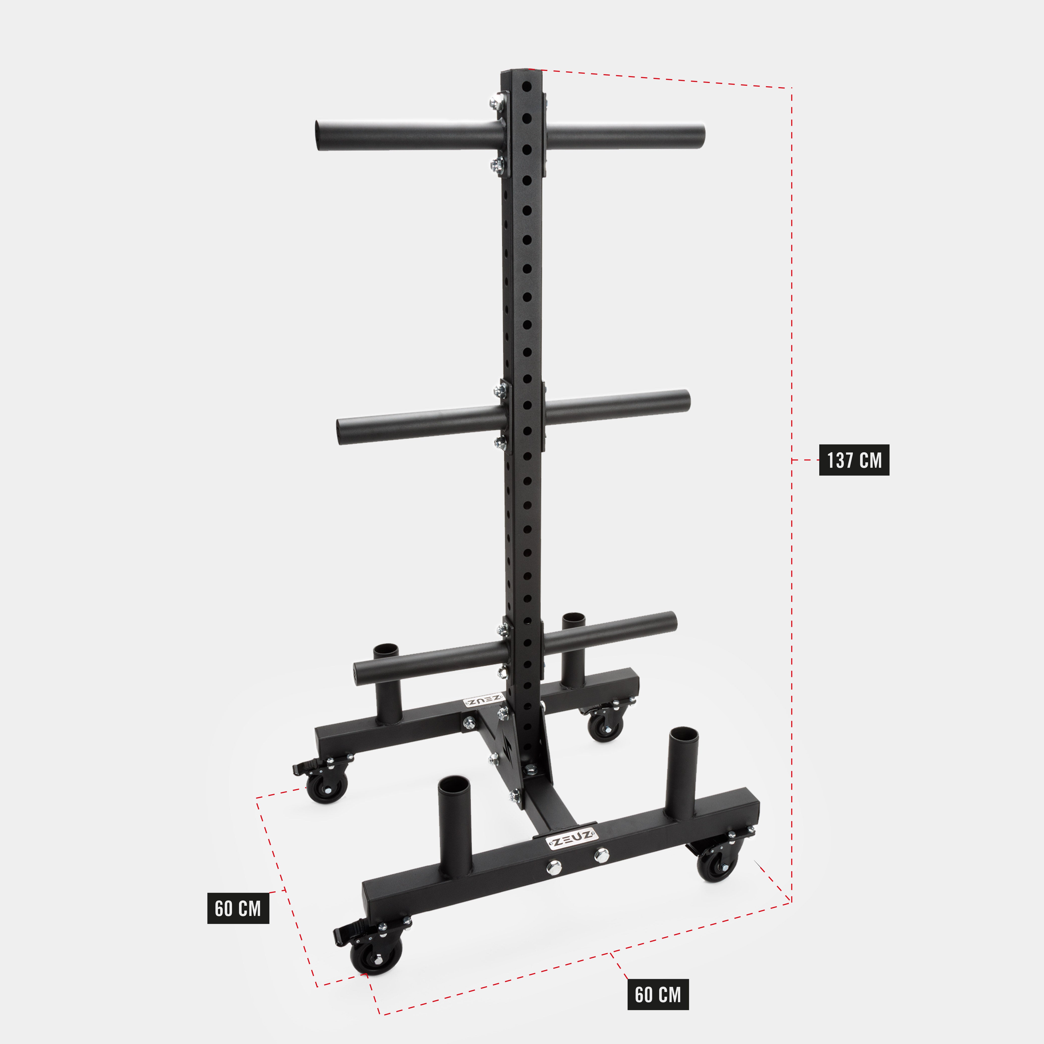 ZEUZ Mobile Vertical Weight Plate & Barbell Storage System