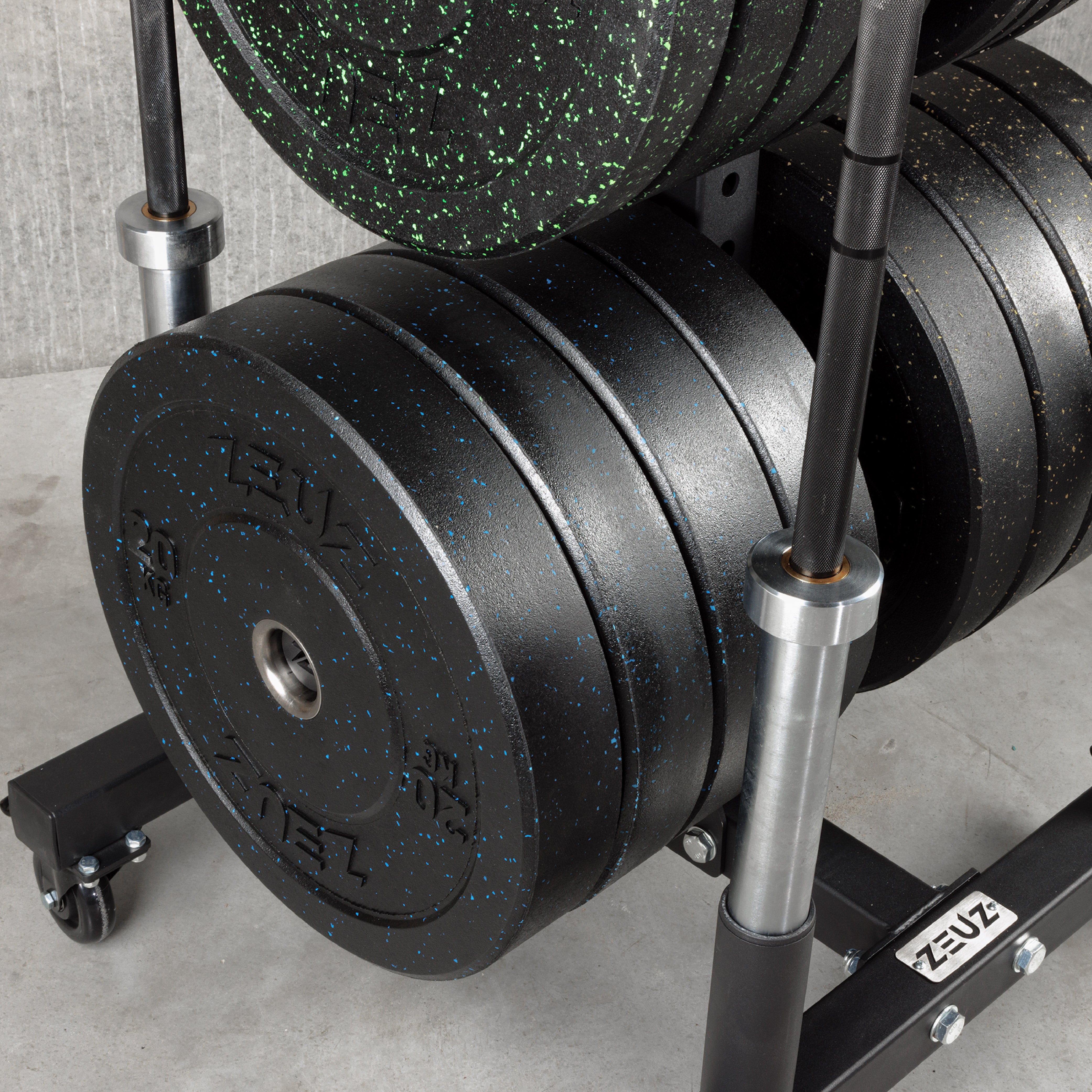 ZEUZ Mobile Vertical Weight Plate & Barbell Storage System